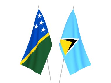 National fabric flags of Saint Lucia and Solomon Islands isolated on white background. 3d rendering illustration.