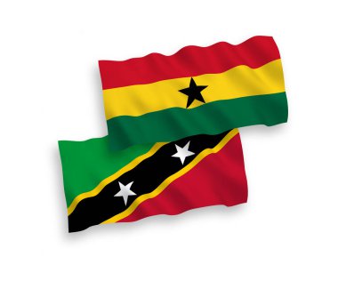 National vector fabric wave flags of Federation of Saint Christopher and Nevis and Ghana isolated on white background. 1 to 2 proportion.