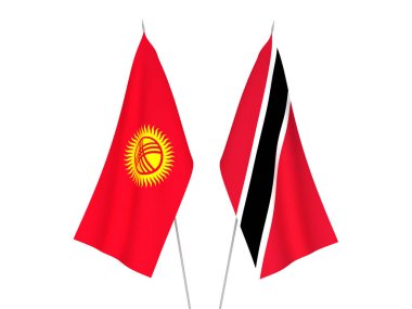 National fabric flags of Kyrgyzstan and Republic of Trinidad and Tobago isolated on white background. 3d rendering illustration.