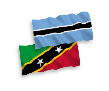 National vector fabric wave flags of Federation of Saint Christopher and Nevis and Botswana isolated on white background. 1 to 2 proportion.