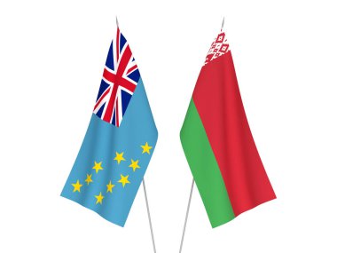 National fabric flags of Belarus and Tuvalu isolated on white background. 3d rendering illustration.