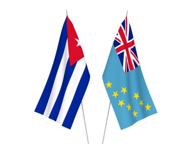 National fabric flags of Cuba and Tuvalu isolated on white background. 3d rendering illustration.