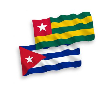 National vector fabric wave flags of Togolese Republic and Cuba isolated on white background. 1 to 2 proportion.