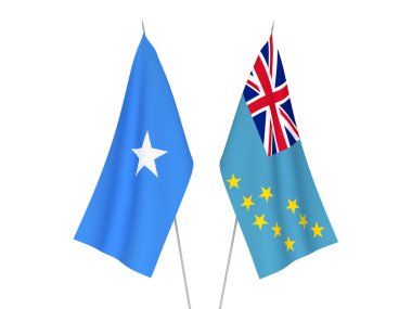 National fabric flags of Somalia and Tuvalu isolated on white background. 3d rendering illustration.