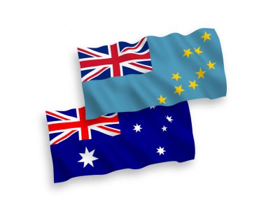 National vector fabric wave flags of Australia and Tuvalu isolated on white background. 1 to 2 proportion.