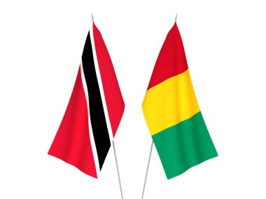 National fabric flags of Guinea and Republic of Trinidad and Tobago isolated on white background. 3d rendering illustration.