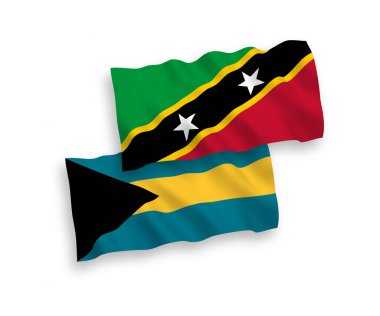 National vector fabric wave flags of Federation of Saint Christopher and Nevis and Commonwealth of The Bahamas isolated on white background. 1 to 2 proportion.