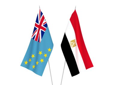 National fabric flags of Egypt and Tuvalu isolated on white background. 3d rendering illustration.