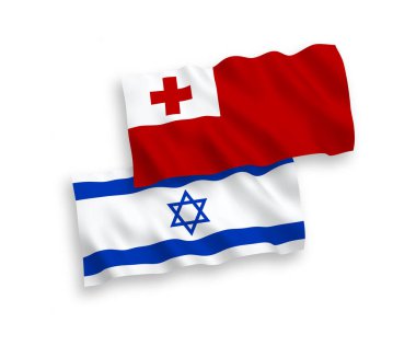 National vector fabric wave flags of Kingdom of Tonga and Israel isolated on white background. 1 to 2 proportion.