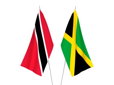 National fabric flags of Jamaica and Republic of Trinidad and Tobago isolated on white background. 3d rendering illustration.