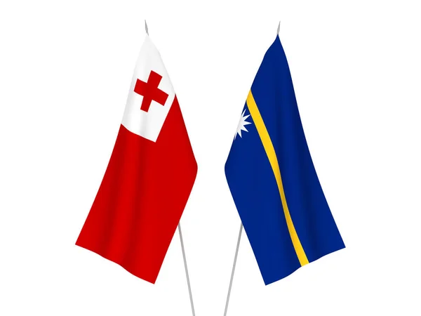 National Fabric Flags Kingdom Tonga Republic Nauru Isolated White Background — Stockfoto