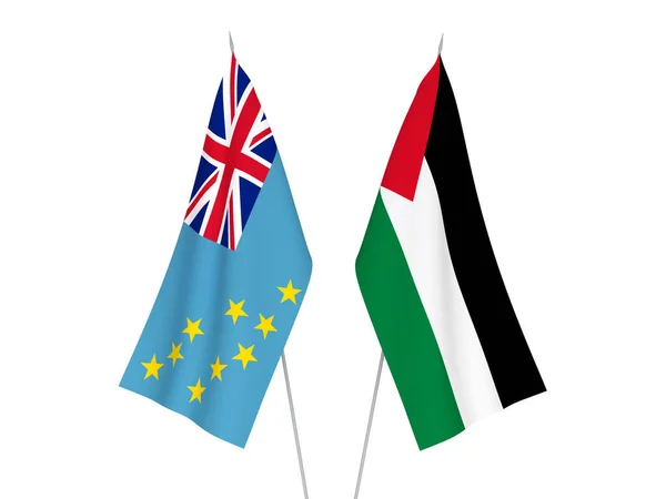 在白色背景下孤立的巴勒斯坦和图瓦卢的国家结构旗帜 3D渲染说明 — 图库照片