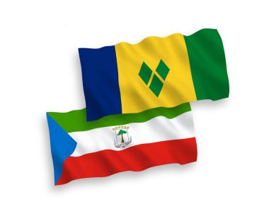 National vector fabric wave flags of Saint Vincent and the Grenadines and Republic of Equatorial Guinea isolated on white background. 1 to 2 proportion.