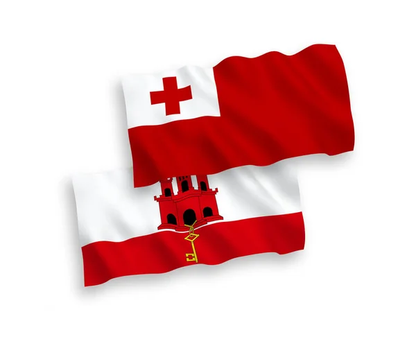 Bandeiras Tecido Vetorial Nacional Reino Tonga Gibraltar Isoladas Fundo Branco — Vetor de Stock