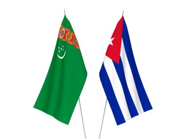 National fabric flags of Cuba and Turkmenistan isolated on white background. 3d rendering illustration.