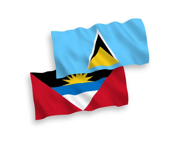 National Vector Fabric Wave Flags Saint Lucia Antigua Barbuda Isolated — Stock Vector