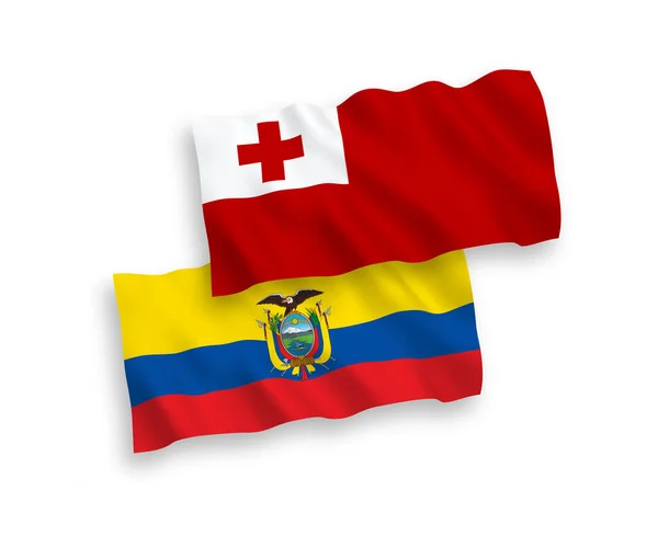 Национальные Векторные Волновые Флаги Королевства Тонга Эквадора Белом Фоне Соотношение — стоковый вектор