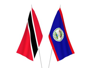 Trinidad, Tobago ve Belize 'nin ulusal kumaş bayrakları beyaz arka planda izole edildi. 3d resimleme.