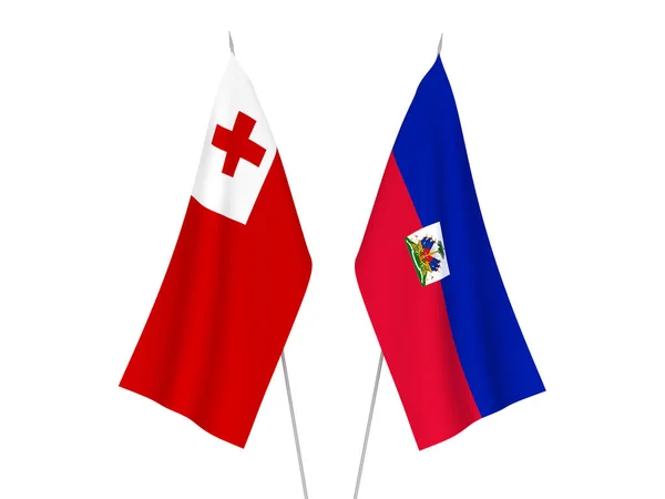 Narodowe Flagi Tkanin Królestwa Tonga Republiki Haiti Izolowane Białym Tle — Zdjęcie stockowe