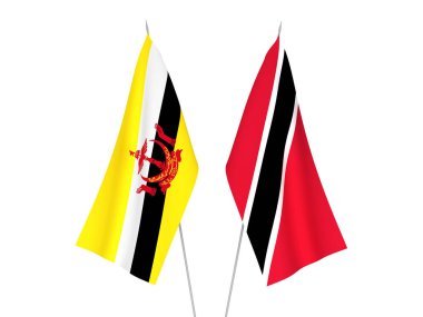 Trinidad, Tobago ve Brunei 'nin ulusal kumaş bayrakları beyaz arka planda izole edildi. 3d resimleme.