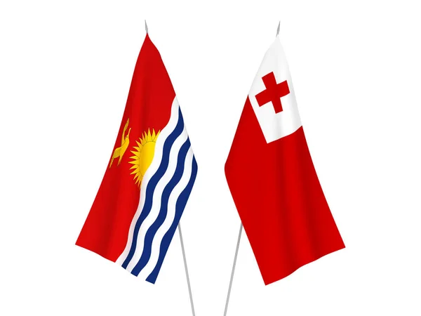 Bandeiras Tecido Nacional Reino Tonga República Kiribati Isoladas Fundo Branco — Fotografia de Stock