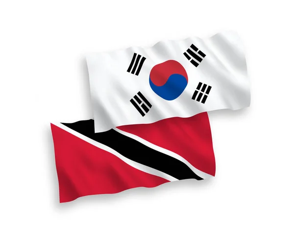 National Vector Fabric Wave Flags South Korea Republic Trinidad Tobago — Stock Vector