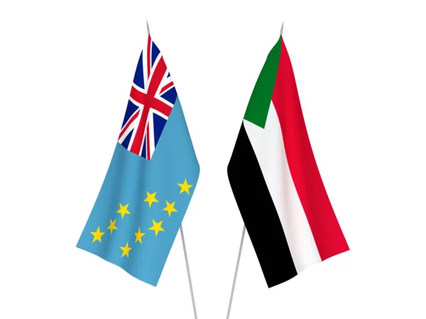 苏丹和图瓦卢的国家织物旗帜以白色背景隔离 3D渲染说明 — 图库照片