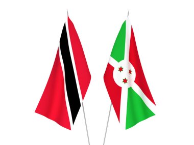 Trinidad, Tobago ve Burundi 'nin ulusal kumaş bayrakları beyaz arka planda izole edildi. 3d resimleme.