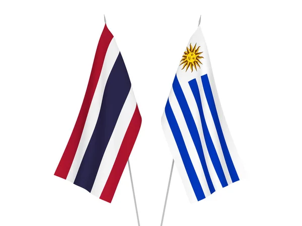 Narodowe Flagi Tkanin Tajlandii Orientalnej Republiki Urugwaju Izolowane Białym Tle — Zdjęcie stockowe