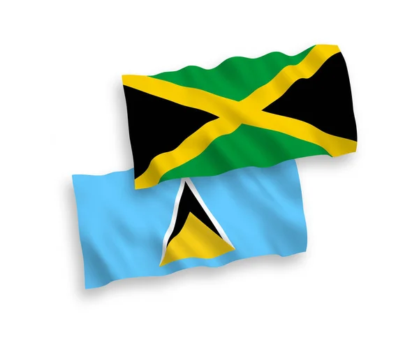 Национальные Векторные Ткани Волны Флаги Сент Люсии Ямайки Изолированы Белом — стоковый вектор