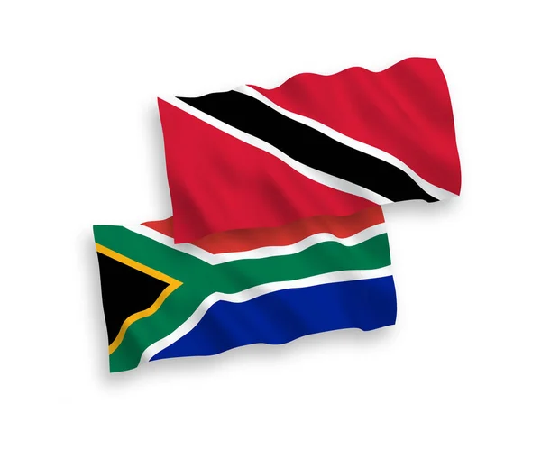 トリニダード トバゴ共和国と南アフリカ共和国の国家ベクトルファブリック波旗は 白い背景に隔離されています — ストックベクタ