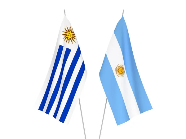Národní Textilní Vlajky Argentiny Uruguayské Východní Republiky Izolované Bílém Pozadí — Stock fotografie