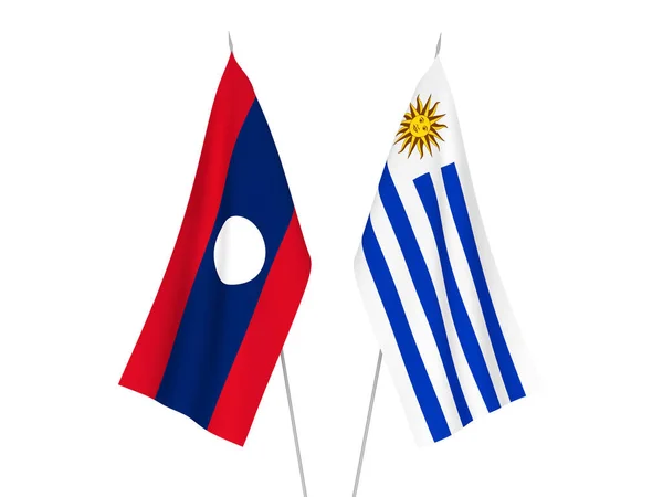 Nationalfahnen Von Laos Und Der Orientalischen Republik Uruguay Isoliert Auf — Stockfoto