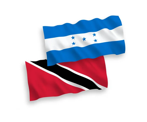 特里尼达和多巴哥共和国和洪都拉斯的国家病媒织物波条旗在白色背景下孤立 1比2的比例 — 图库矢量图片