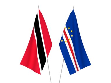 Beyaz arka planda Trinidad, Tobago ve Cabo Verde Cumhuriyeti 'nin ulusal kumaş bayrakları izole edildi. 3d resimleme.