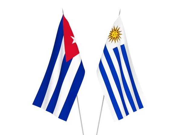 Narodowe Flagi Tkanin Kuby Orientalnej Republiki Urugwaju Izolowane Białym Tle — Zdjęcie stockowe