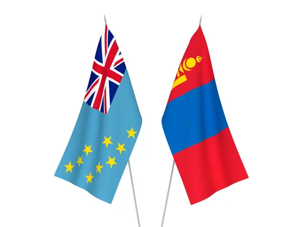 Bandeiras Tecido Nacional Mongólia Tuvalu Isoladas Fundo Branco Ilustração Renderização — Fotografia de Stock