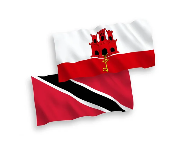 Beyaz Arka Planda Trinidad Tobago Cebelitarık Ulusal Taşıyıcı Kumaş Bayrakları — Stok Vektör