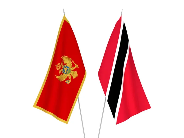 Белом Фоне Выделены Национальные Тканевые Флаги Республики Тринидад Тобаго Черногории — стоковое фото