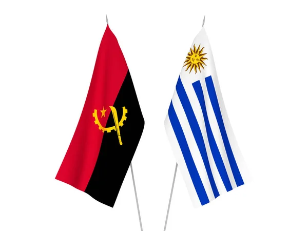 Белом Фоне Выделены Национальные Тканевые Флаги Анголы Восточной Республики Уругвай — стоковое фото