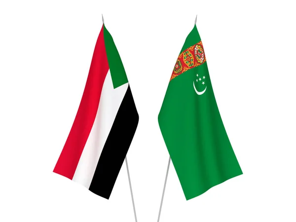 National Fabric Flags Sudan Turkmenistan Isolated White Background Rendering Illustration — Stock Photo, Image
