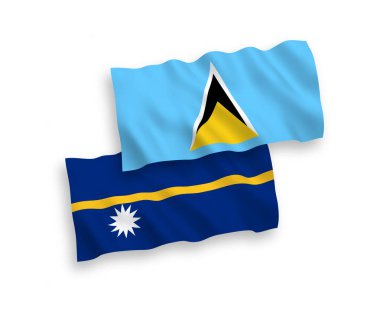 Beyaz arka planda Saint Lucia ve Nauru Cumhuriyeti 'nin ulusal taşıyıcı kumaş bayrakları izole edildi. 1 'e 2 oranında.