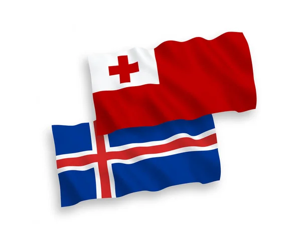 Национальные Векторные Волновые Флаги Королевства Тонга Исландии Выделены Белом Фоне — стоковый вектор