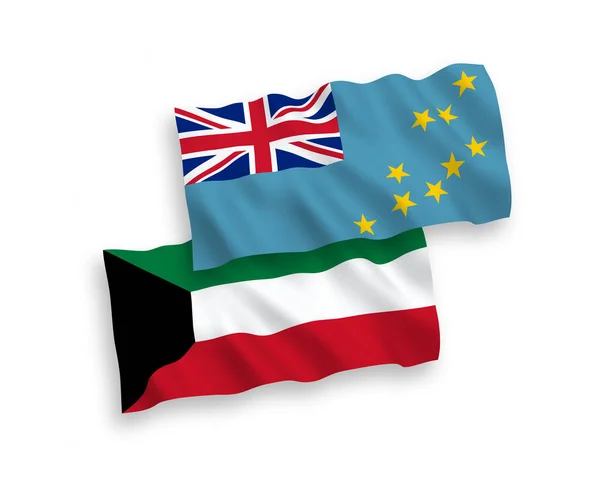 图瓦卢和科威特在白色背景下孤立的国家病媒织物波浪旗 1比2的比例 — 图库矢量图片