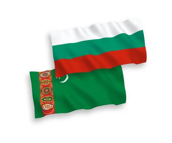 Белом Фоне Выделены Национальные Векторные Волновые Флаги Болгарии Туркменистана Соотношение — стоковый вектор