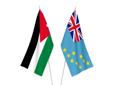 Tuvalu 'nun ulusal kumaş bayrakları ve Ürdün' ün Haşim Krallığı beyaz arka planda izole edildi. 3d resimleme.