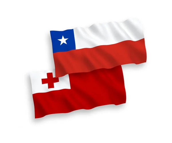 Bandeiras Tecido Vetorial Nacional Reino Tonga Chile Isoladas Fundo Branco — Vetor de Stock