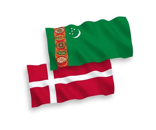 Bandiere Nazionali Tessuto Vettoriale Danimarca Turkmenistan Isolate Sfondo Bianco Proporzione — Vettoriale Stock