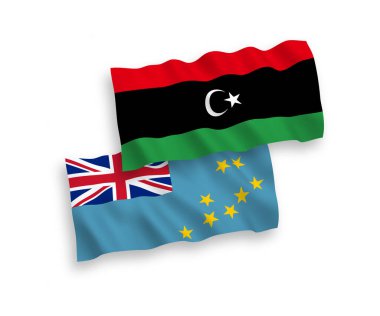 Tuvalu ve Libya 'nın ulusal taşıyıcı kumaş bayrakları beyaz arka planda izole edildi. 1 'e 2 oranında.