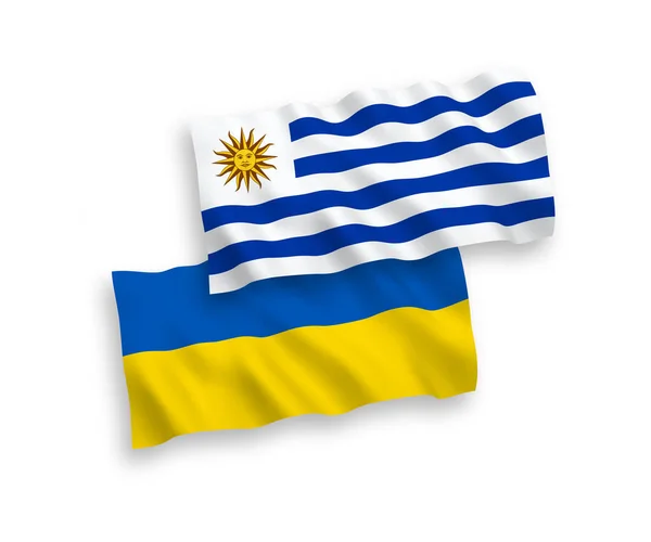 Narodowe Flagi Wektorowe Tkaniny Orientalnej Republiki Urugwaju Ukrainy Izolowane Białym — Wektor stockowy